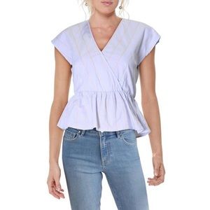 4/$25 The Good Jane Stripe Lullaby Lucy Peplum Top in Baby Blue size Medium Wrap